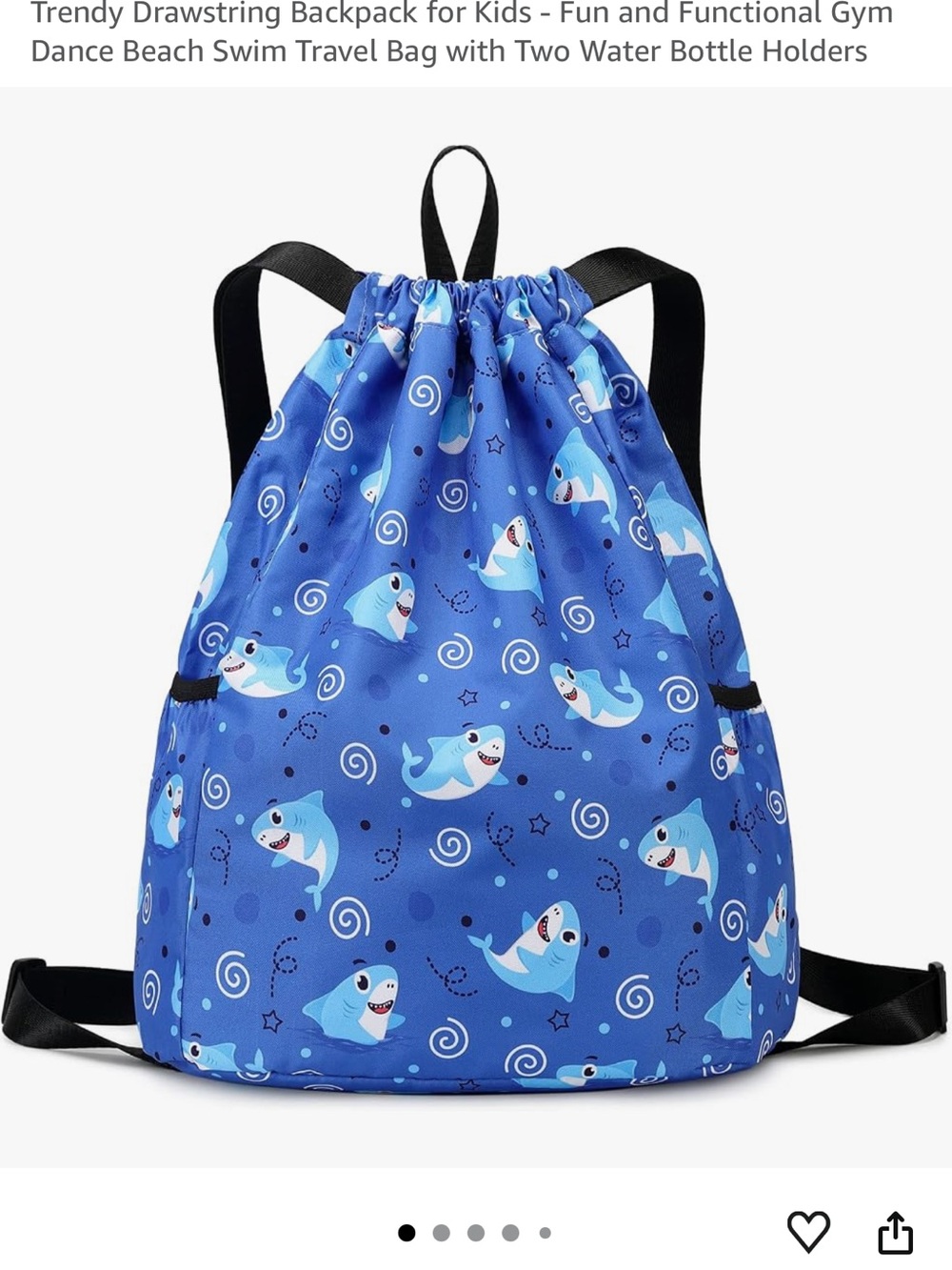 Kids Shark Drawstring Backpack - Blue
